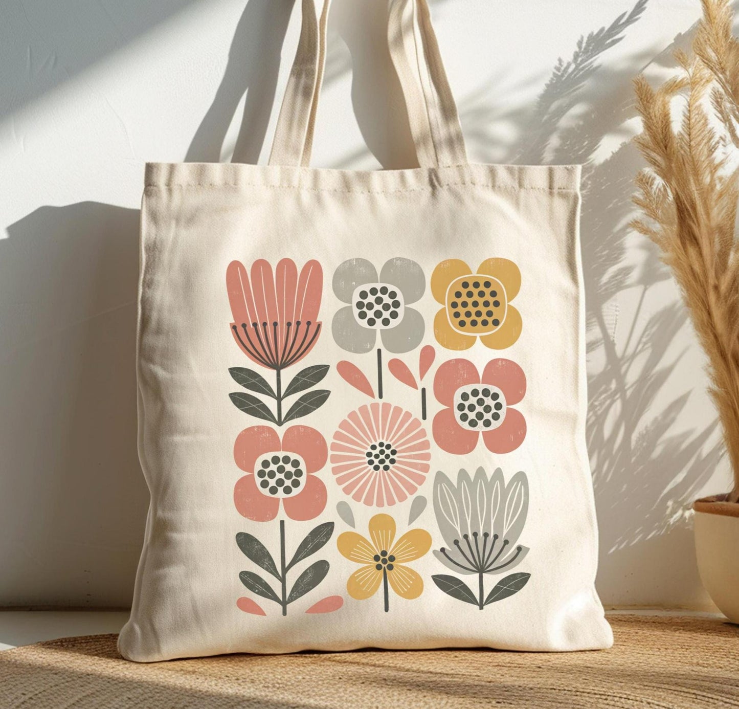 Boho Floral Tote Bag Eco Friendly Cotton Canvas Bag Retro Flowers Grocery Tote Boho Blooms Spring Bag Tote Bag – Soft Feel · Trending Graphic Apparel