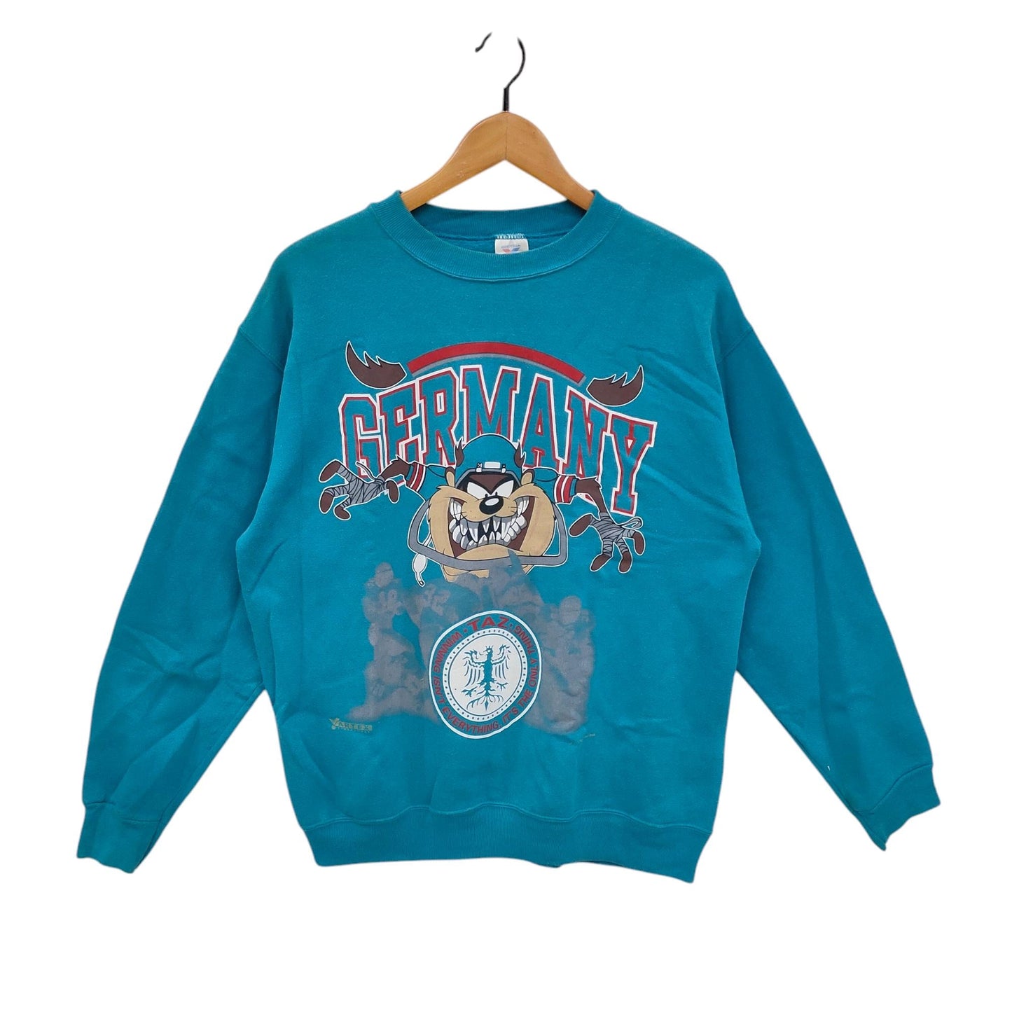 Vintage Germany Tazmanian Devil Sweatshirt Looney Tunes Graphic Crewneck Turquoise USA Made Size L Sweatshirt – Aesthetic Look · High-Quality Print
