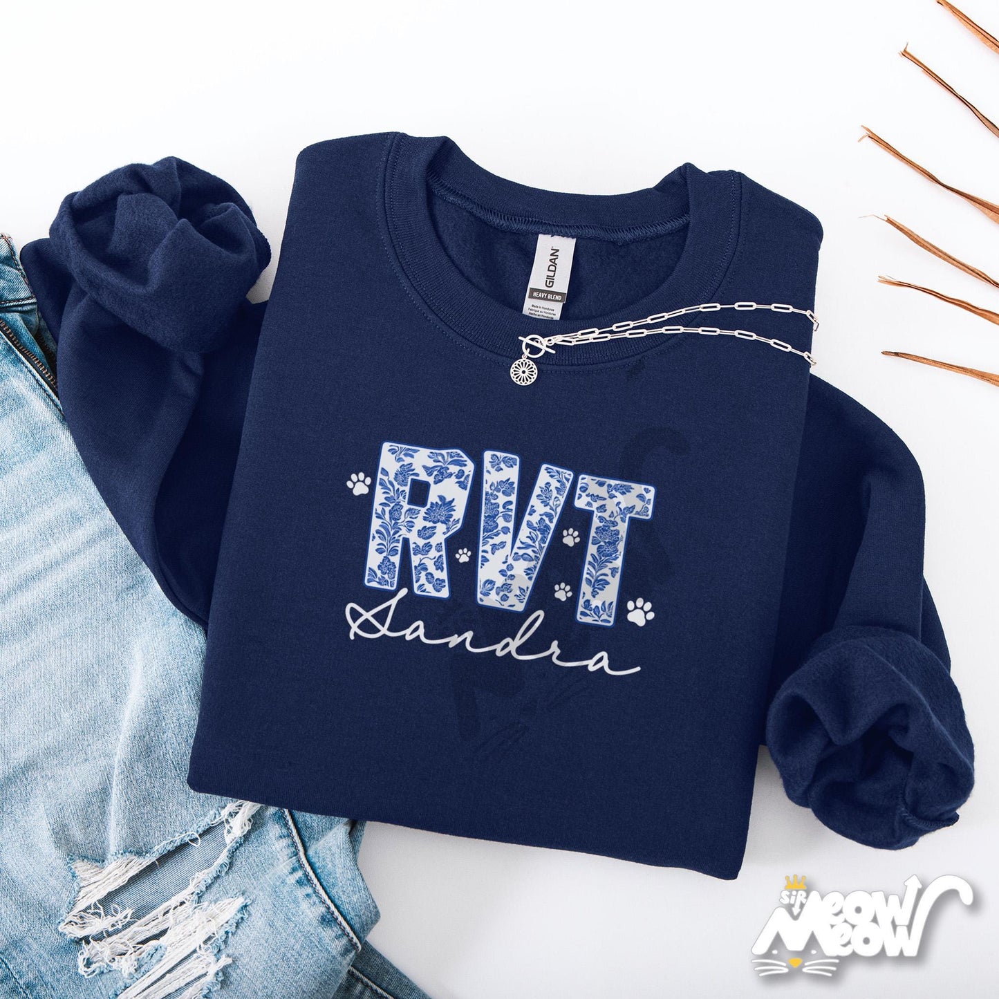 Custom RVT Sweatshirt Vet Tech Gift with Name CVT LVT Paw Print Sweatshirt for Animal Lovers Personalized Veterinary Crewneck Sweatshirt – Easygoing Wear · Great Gift For Fans