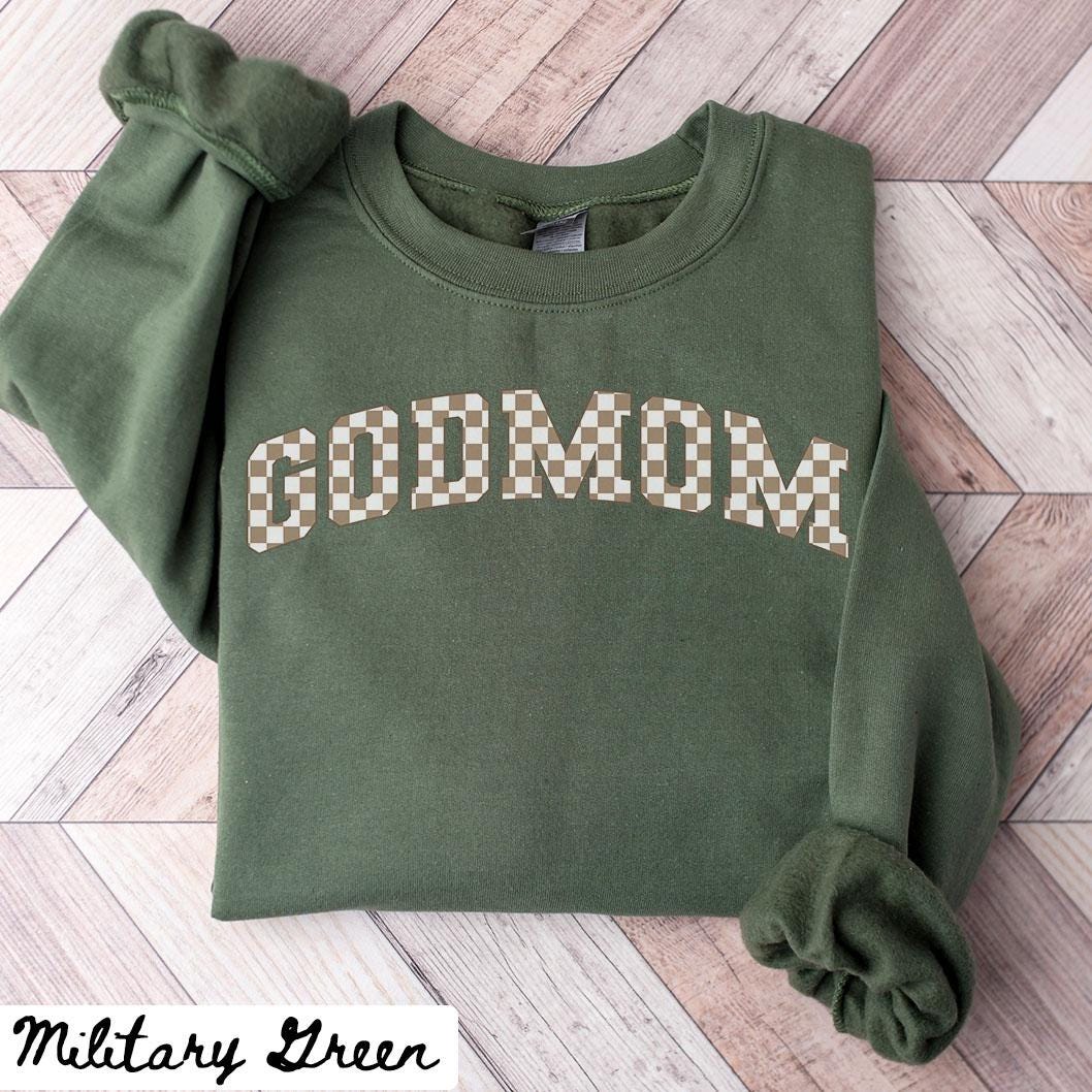 Godmom Sweatshirt Mother39s Day Gifts Godmom Crewneck Godmom Shirts Godmom Gifts Checkered Sweatshirt – Premium Graphic · High-Quality Print