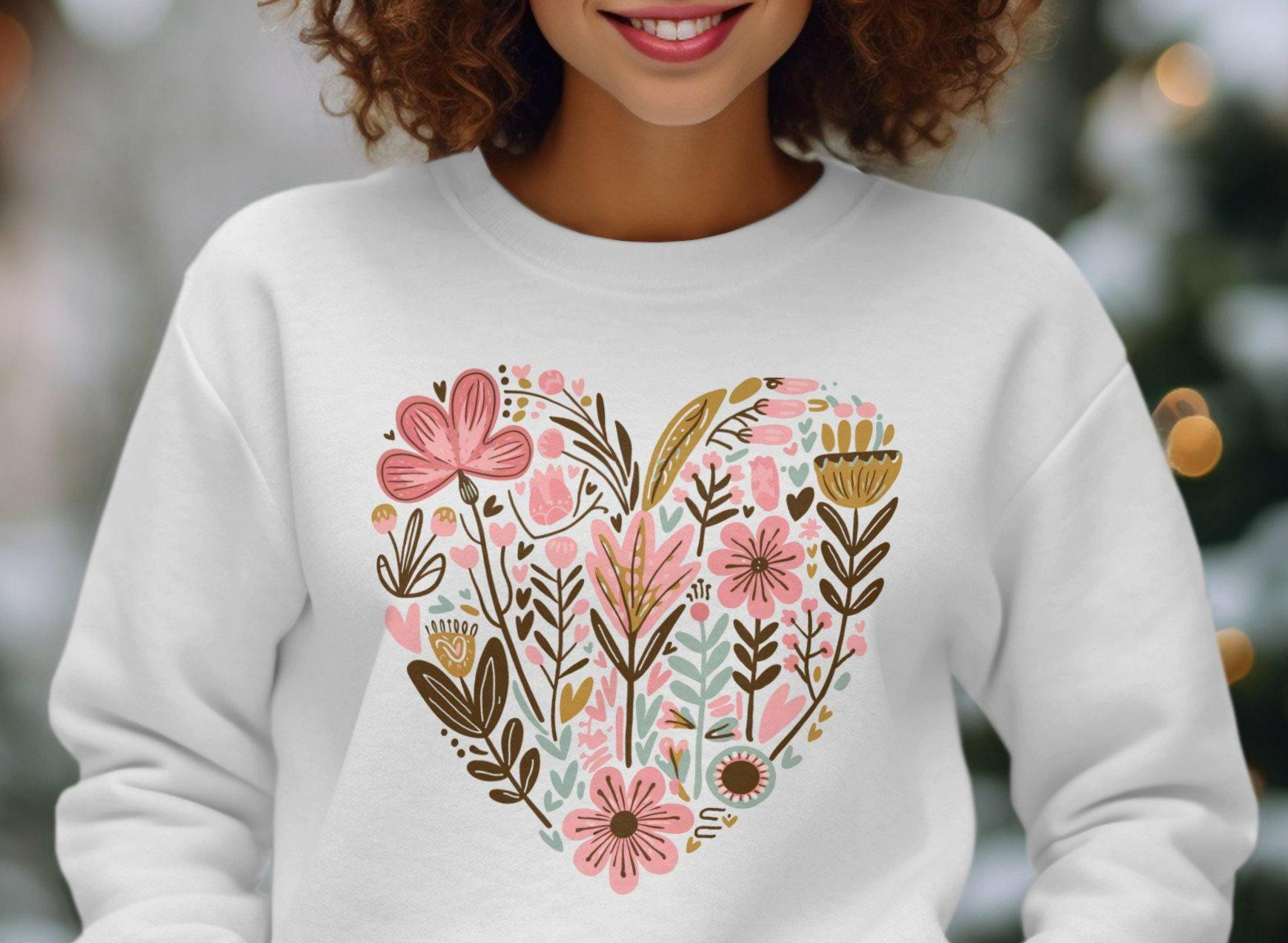 Boho Floral Heart Sweatshirt Floral Sweatshirt Floral Heart Flower Heart Design Summer Sweatshirt Heart Sweatshirt Gift for Bestie Sweatshirt – Fan Favorite · Perfect For Daily Wear