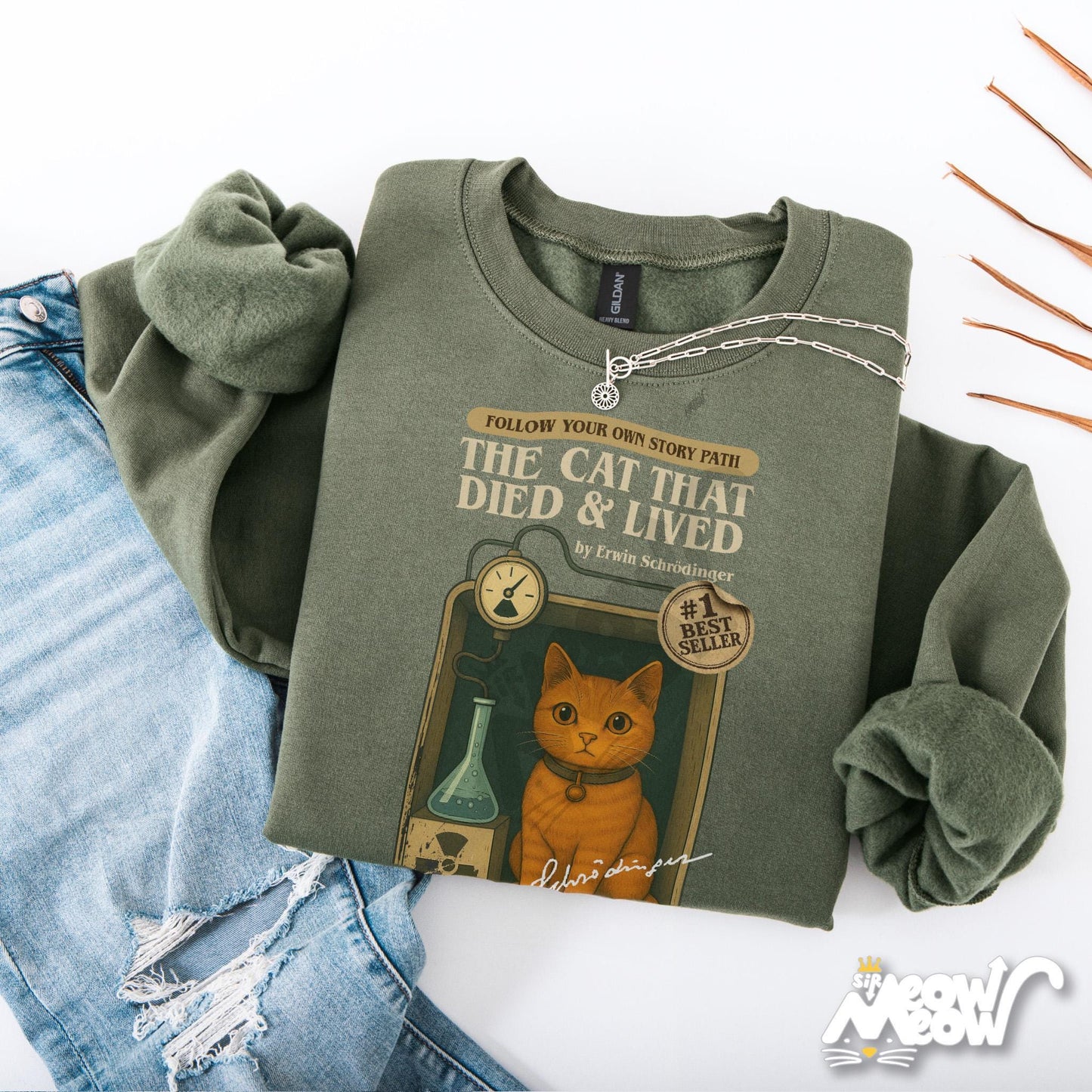 Schrdinger Cat Sweatshirt Retro Vintage Book Cover Quantum Physics Crewneck Nerdy Science Cat Gift Heavy Blend Sweatshirt – Cozy Vibes · Must-Have Style