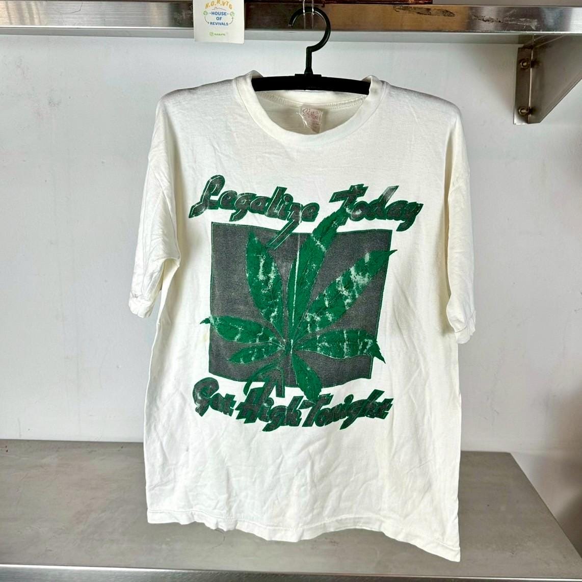 Vintage 90s Weed Marijuana Legalize Today Get High Tonight Large single stitch T shirt Vintage Weed Tshirts Humor Tshirts Graphic Tee – Aesthetic Look · Trending Graphic Apparel