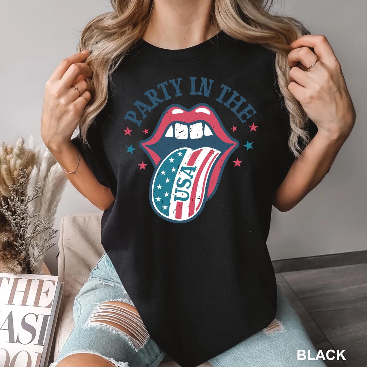 Retro Party in the USA Shirt American Flag Tongue Lips Tee 4th of July Tee Patriotic Rock Concert Shirt Independence Day Outfit Celebration Graphic Tee – Cozy Vibes · Top Pick For Any Outfit