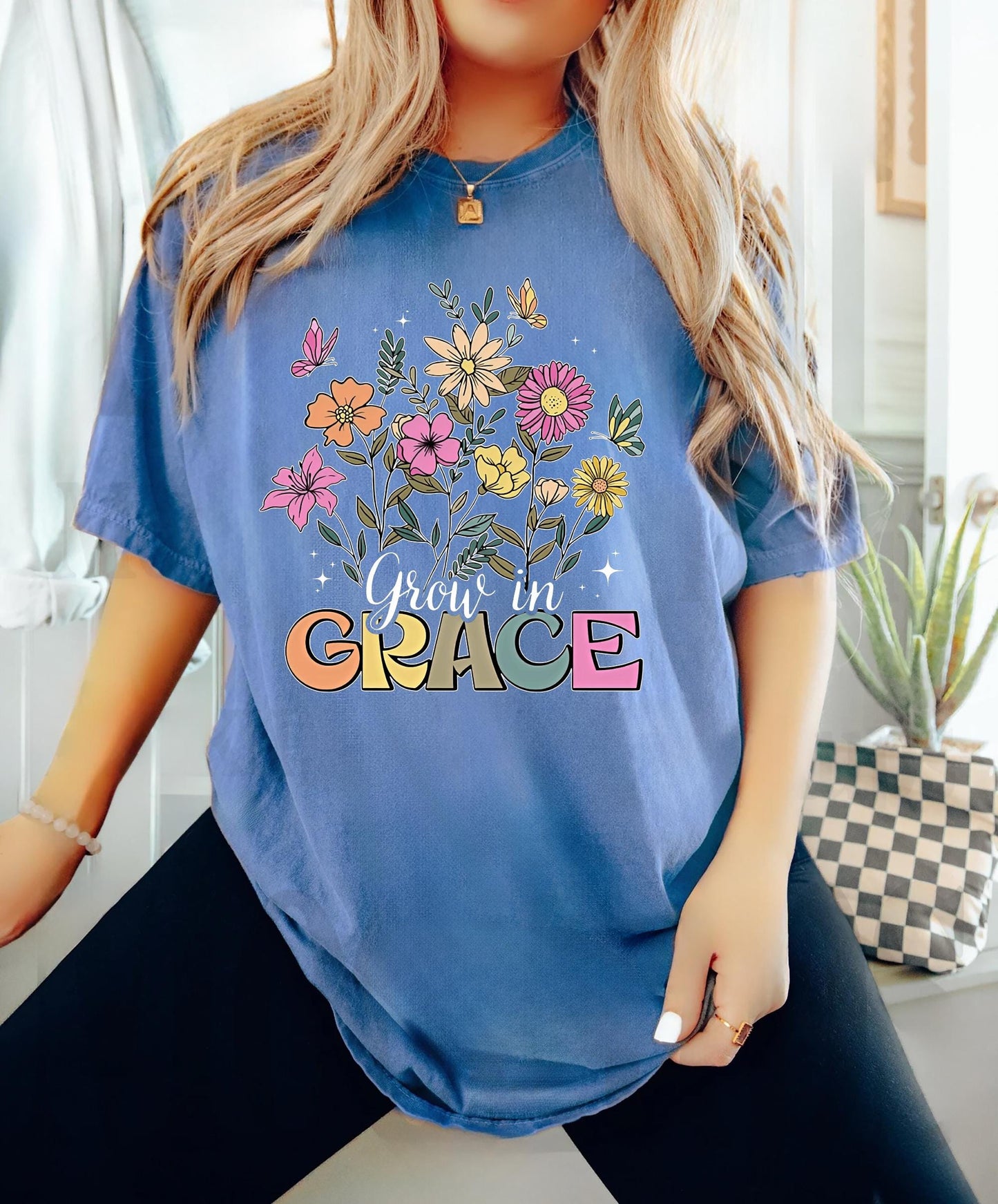 Christian Tee Grow In Grace Shirt Grow in Grace with Wildflowers Christian Shirt Religious Shirt Bible Verse Shirt Graphic Tee – Feel-Good Design · High-Quality Print