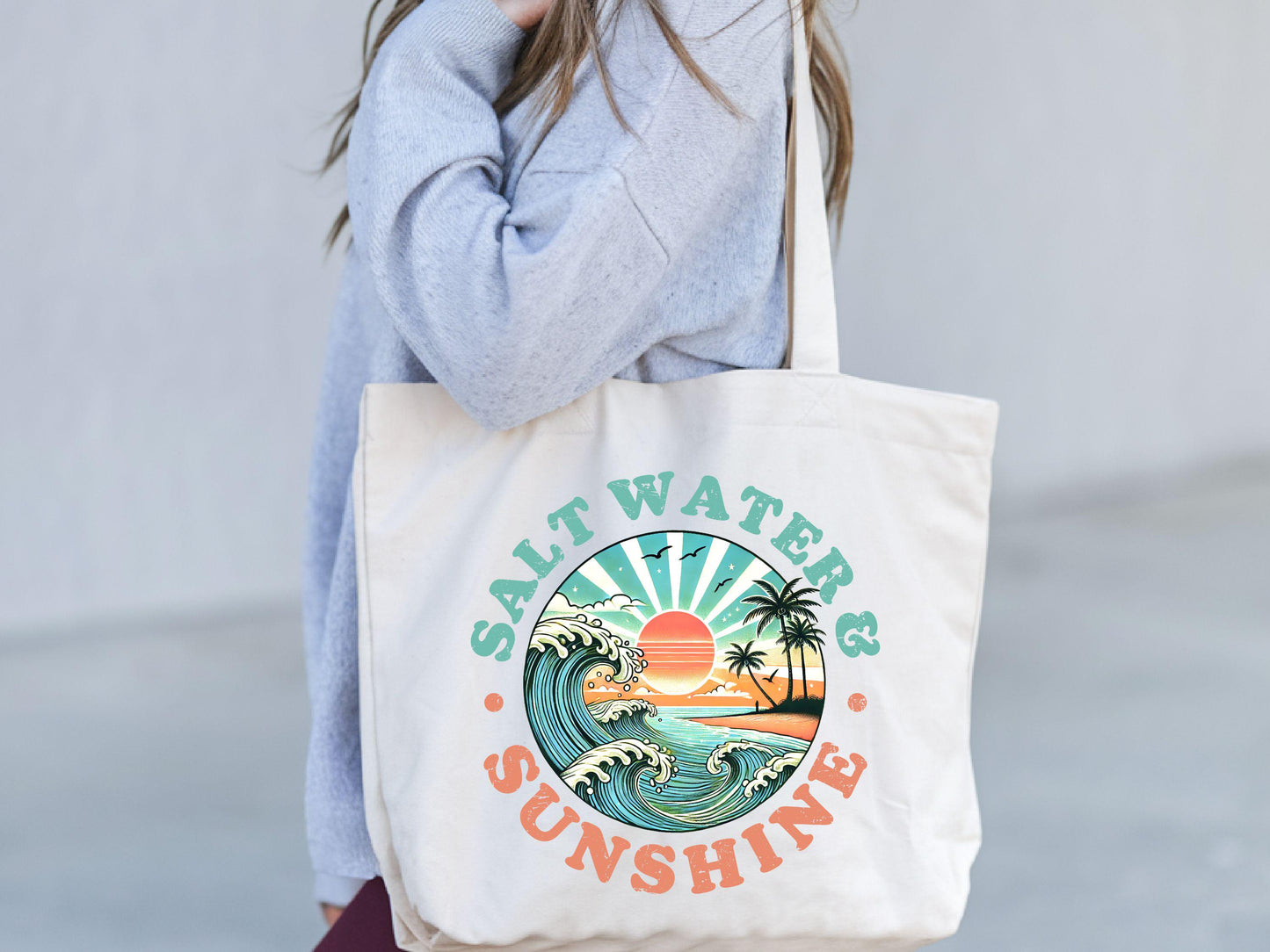 Salt Water and Sun Shine Canvas Tote Bag Salty Summer Tote Beach Vacation Gift Vintage Summer Tote Beach Vibes Tote Summer Life Gift Tote Bag – Easygoing Wear · Trending Graphic Apparel