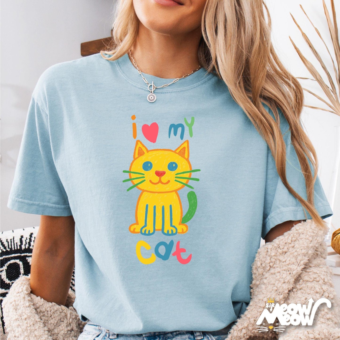 I Love My Cat Shirt Crayon Style Cat Drawing Tee Pastel Cat Lover Gift Cute Rainbow Cat Shirt Whimsical Pet Design Graphic Tee – Aesthetic Look · Top Pick For Any Outfit