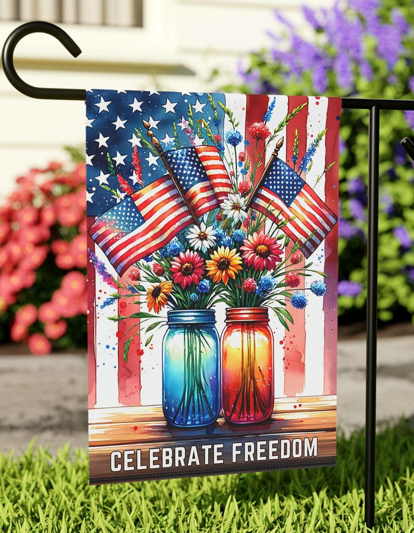 Patriotic Freedom Garden Flag Celebrate Freedom Yard Art Americana Home Decor Outdoor Flag 4th of July Memorial Day Housewarming Gift Graphic Tee – Aesthetic Look · High-Quality Print