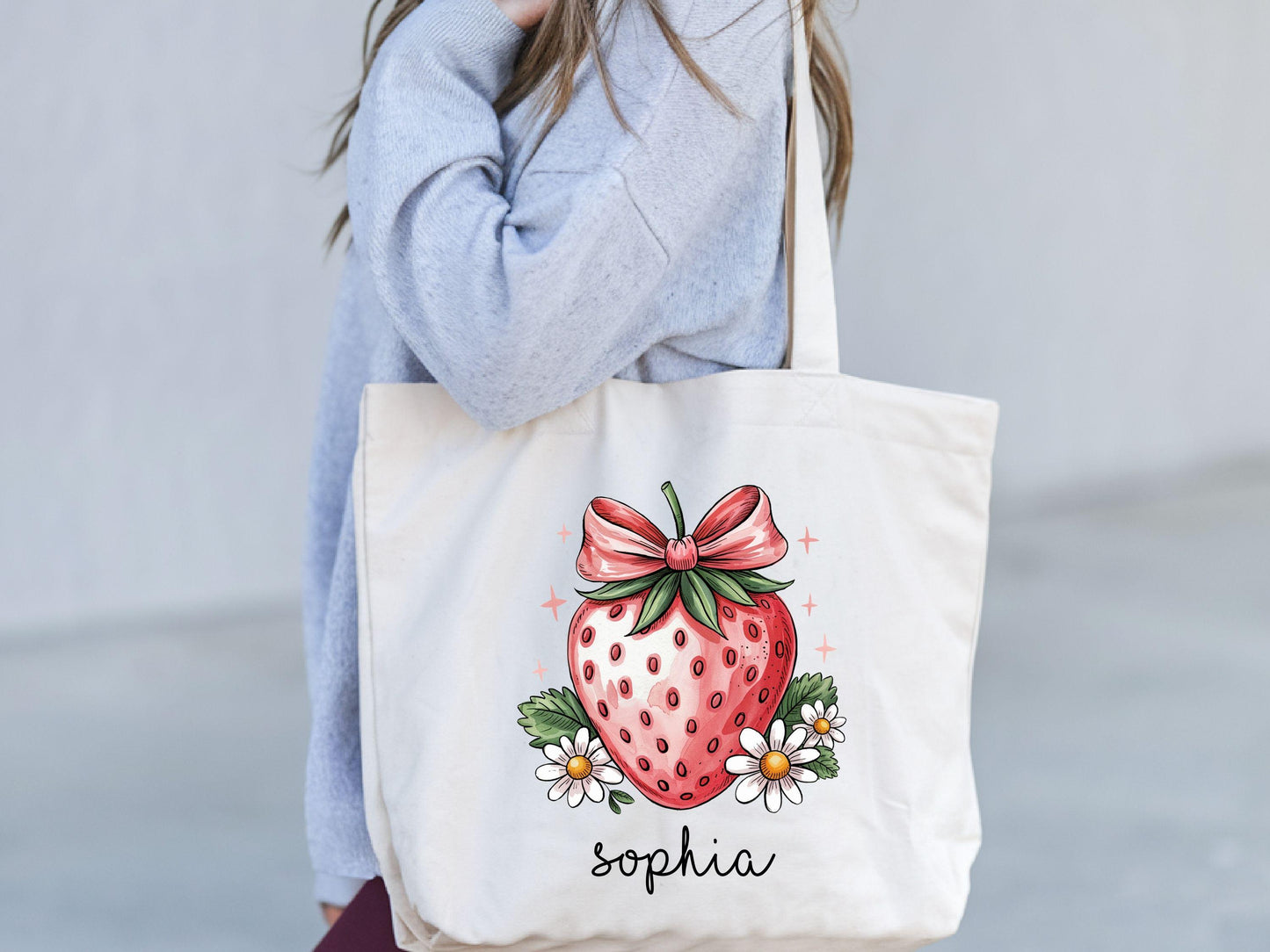 Boho Strawberry Coquette Tote Bag Custom Strawberry Bag Berry Lover Bag Strawberry Birthday Bag Strawberry Lovers Gift Summer Fruit Bag Tote Bag – Aesthetic Look · Trending Graphic Apparel