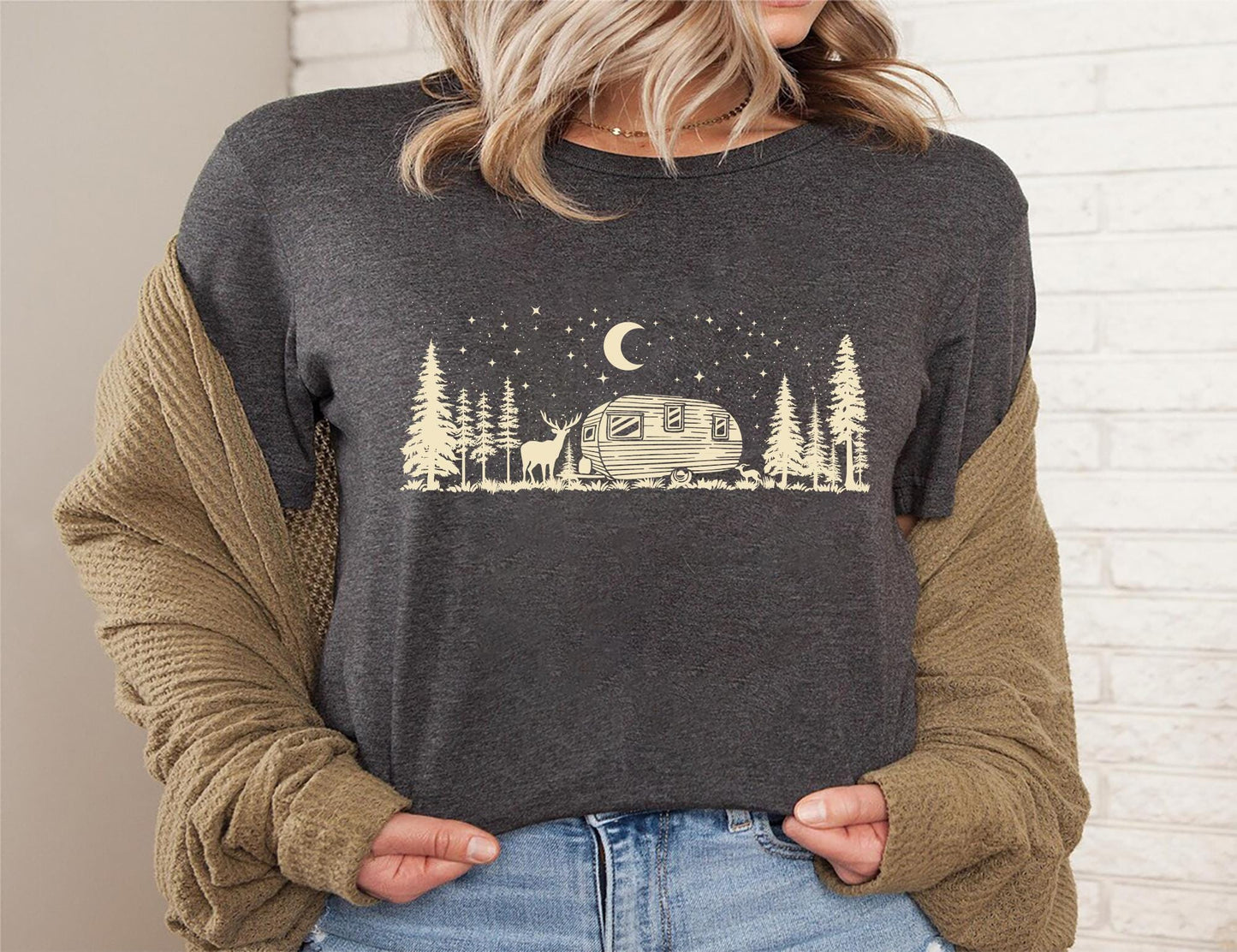 Camping Shirt Lake Life Camper Tee Moonlight Forest Shirt Nature Lover T Shirt RV Life Shirt Outdoors Tee Retro Trailer Shirt Hiker Gift Graphic Tee – Bold Style · Trending Graphic Apparel