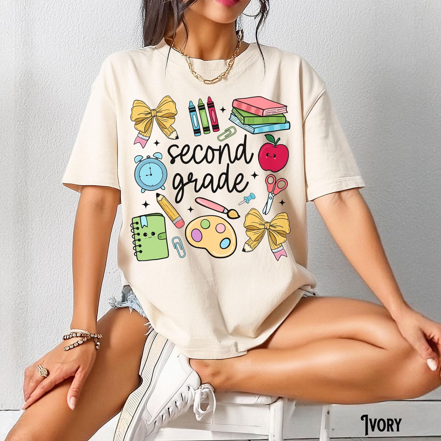 Second Grade Teacher Shirt Teach Tee 2nd Grade T Shirt Back to School Supplies Coquette Doodle Whimsical Teacher Gift Graphic Tee – Cozy Vibes · Top Pick For Any Outfit