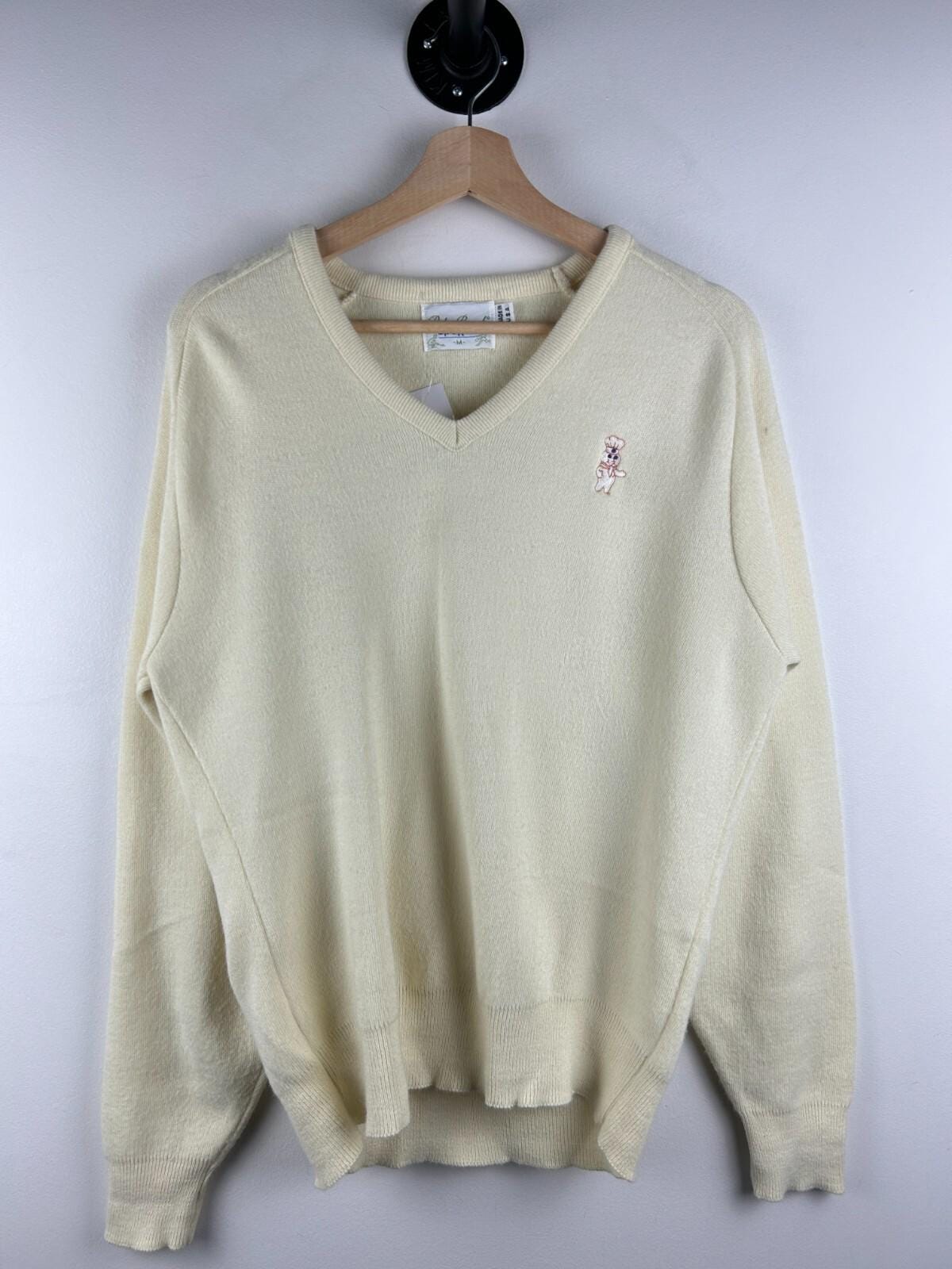Vintage 80s Palm Beach Sports Pillsbury Dough Boy Yellow Wool Knit Sweater M Graphic Tee – Fan Favorite · Must-Have Style