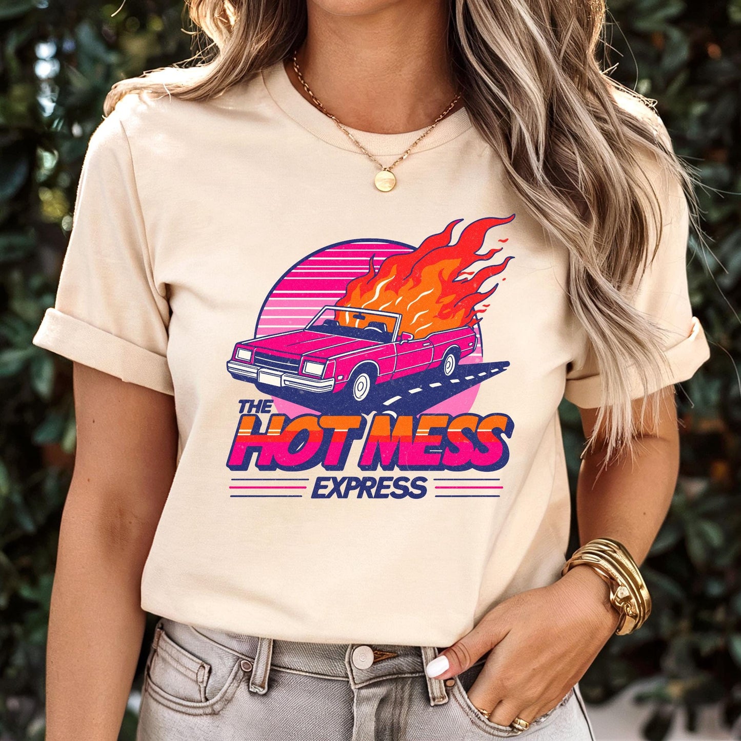 The Hot Mess Express Graphic Tee Vintage Car Design T shirt Funny Retro Shirt Women Funny shirt Trendy women shirt Funny friend gift Graphic Tee – Easygoing Wear · High-Quality Print