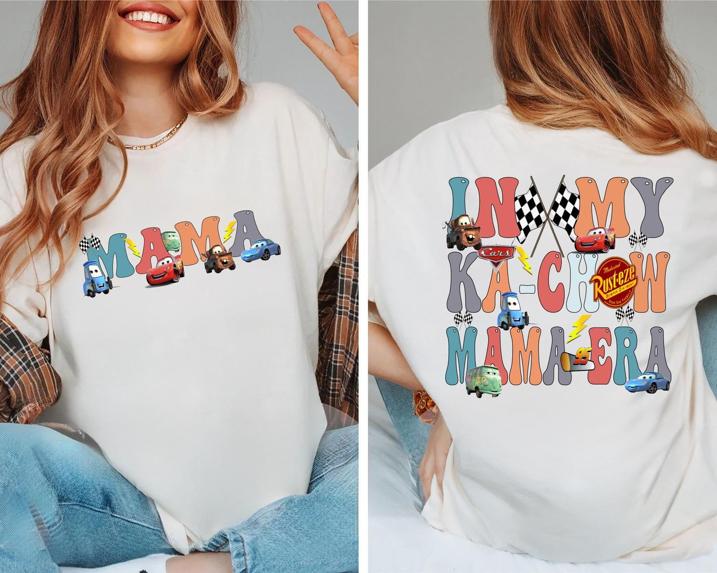 In My Ka Chow Mama Era 2 Sided Shirt Mothers Day Shirt Pixar Lightening McQueen Shirt Cars Sally Shirt Disney Cars Shirt Graphic Tee – Fan Favorite · Perfect For Daily Wear