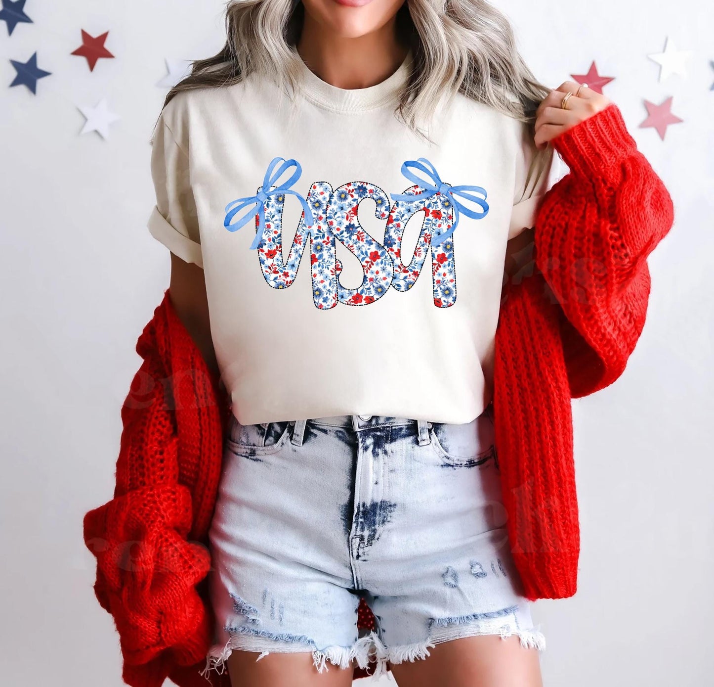 Coquette USA Shirt 4th of July Shirt Women Stars Stripes USA Flag Shirts Floral Patriotic Shirt Red White Blue Graphic Tee – Bold Style · Trending Graphic Apparel