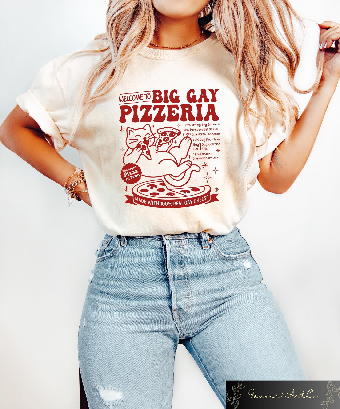 Big Gay Pizzeria T shirt Funny LGBTQ Pride Shirt Gay Rights Sweatshirt LGBTQ Ally Gift Lesbian Cat Mom Tee Inclusive Crewneck Sweatshirt – Fan Favorite · Top Pick For Any Outfit