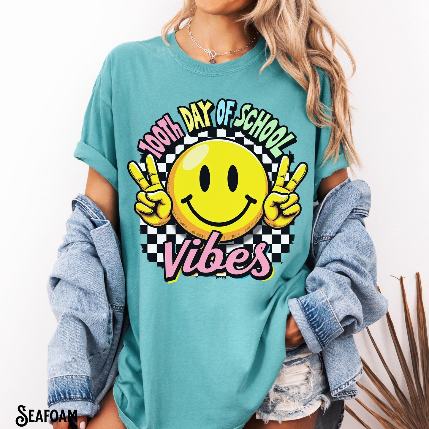 100 Days of School Teacher Shirt 100th Day of School Vibes Tee Celebrate Happy Face Retro T Shirt Checkered Trendy Gift for Teacher Graphic Tee – Bold Style · Top Pick For Any Outfit