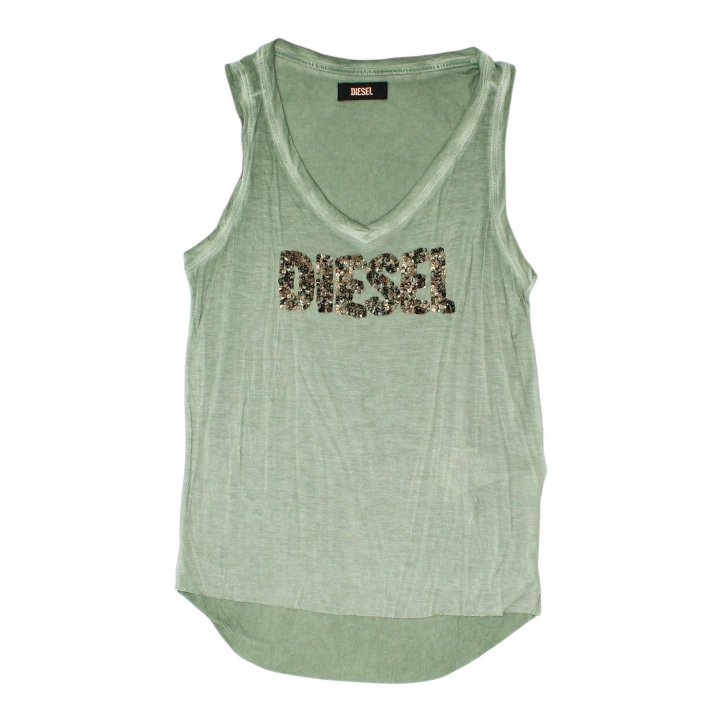 Diesel Womens Green Vest Sequin Logo Designer VNeck Sleeveless Tank Top Tank Top – Fan Favorite · Great Gift For Fans