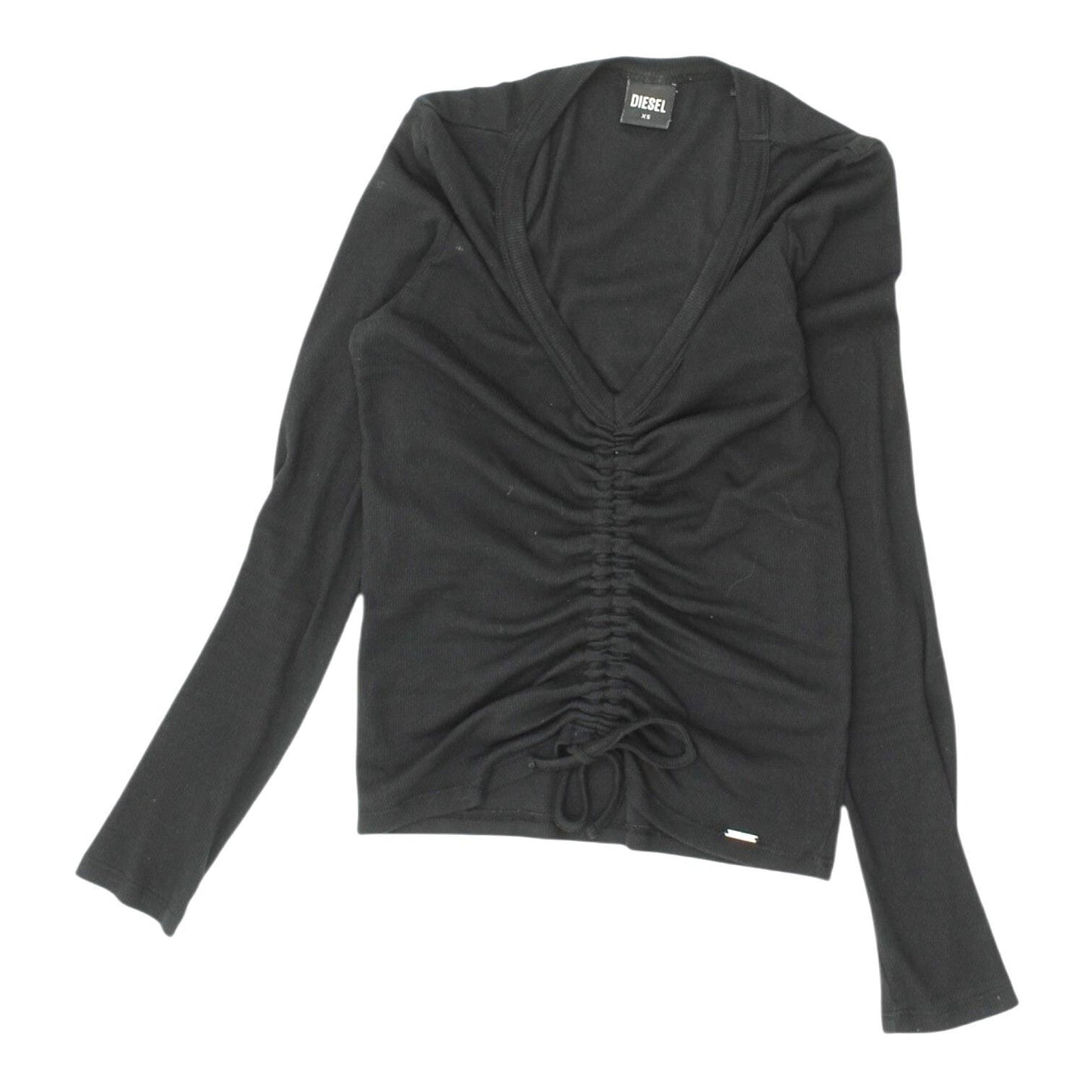 Diesel Womens Ruched Top Black Casual Designer VNeck Long Sleeve Tee Graphic Tee – Fan Favorite · Must-Have Style