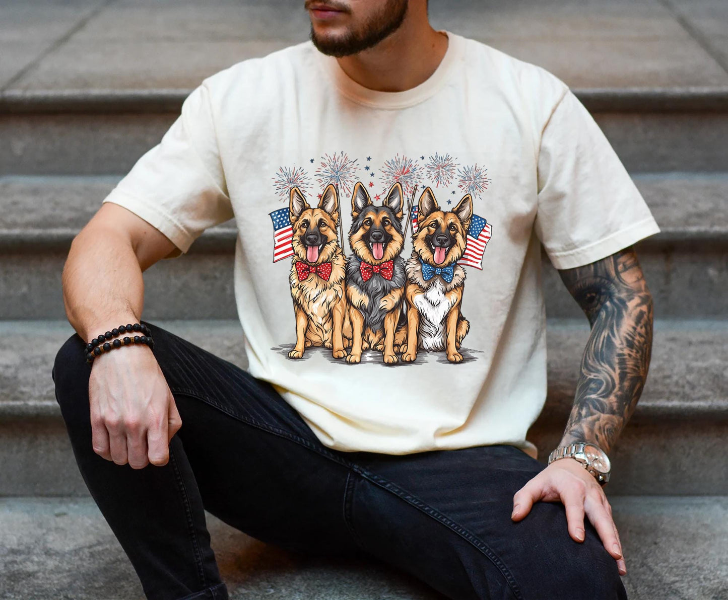Patriotic Dog Trio 4th of July Dog Shirt Independence Day Shirt Patriotic Shirt American Flag Hat Dogs Uncle Sam Dog Shirts For Men Graphic Tee – Cozy Vibes · High-Quality Print