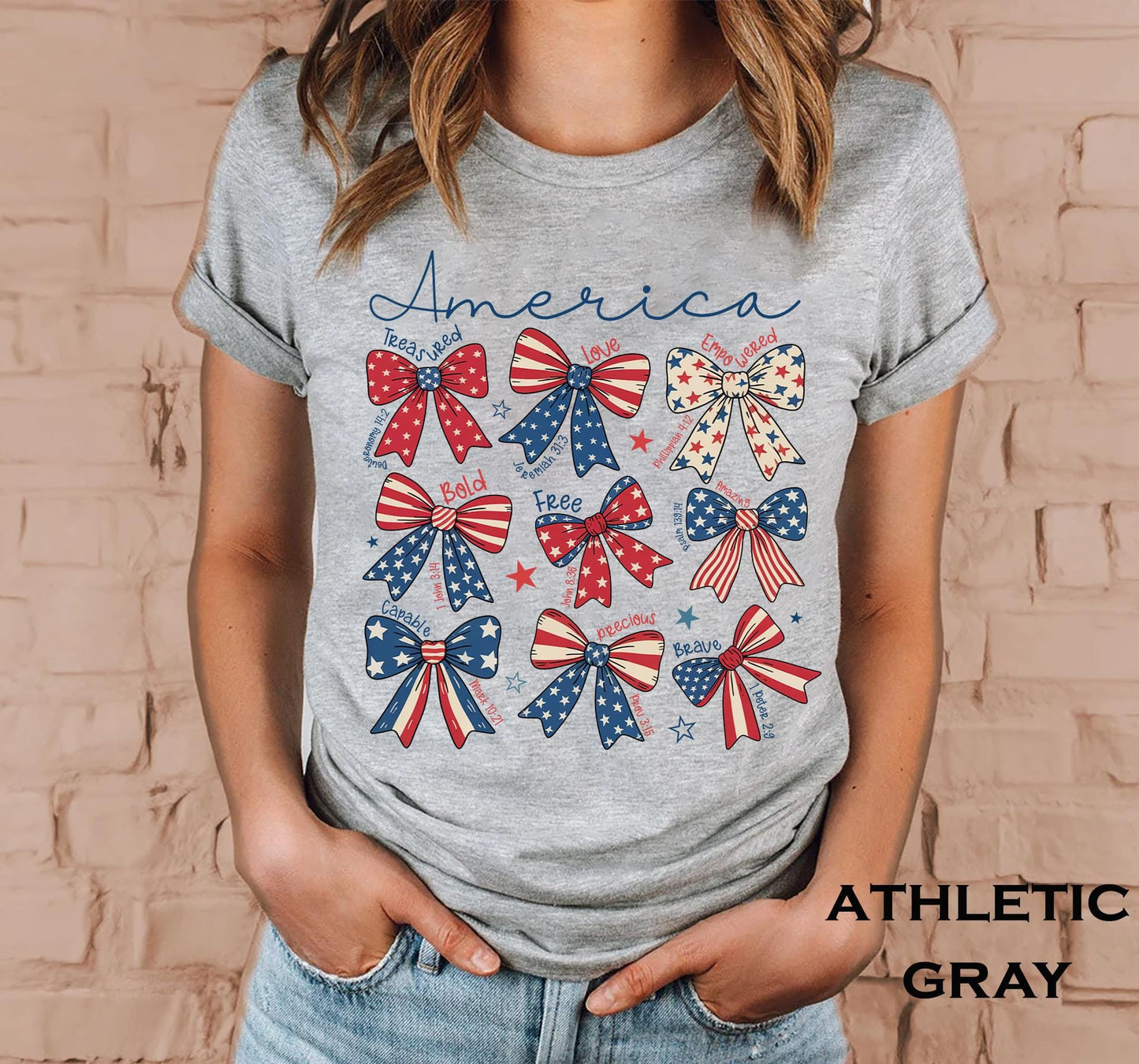 America Bible Verse Shirt Patriotic Coquette Bow Tee Red White Blue Christian Shirt 4th Of July Faith Independence Day Tee Gift For Women Graphic Tee – Warm & Stylish · High-Quality Print