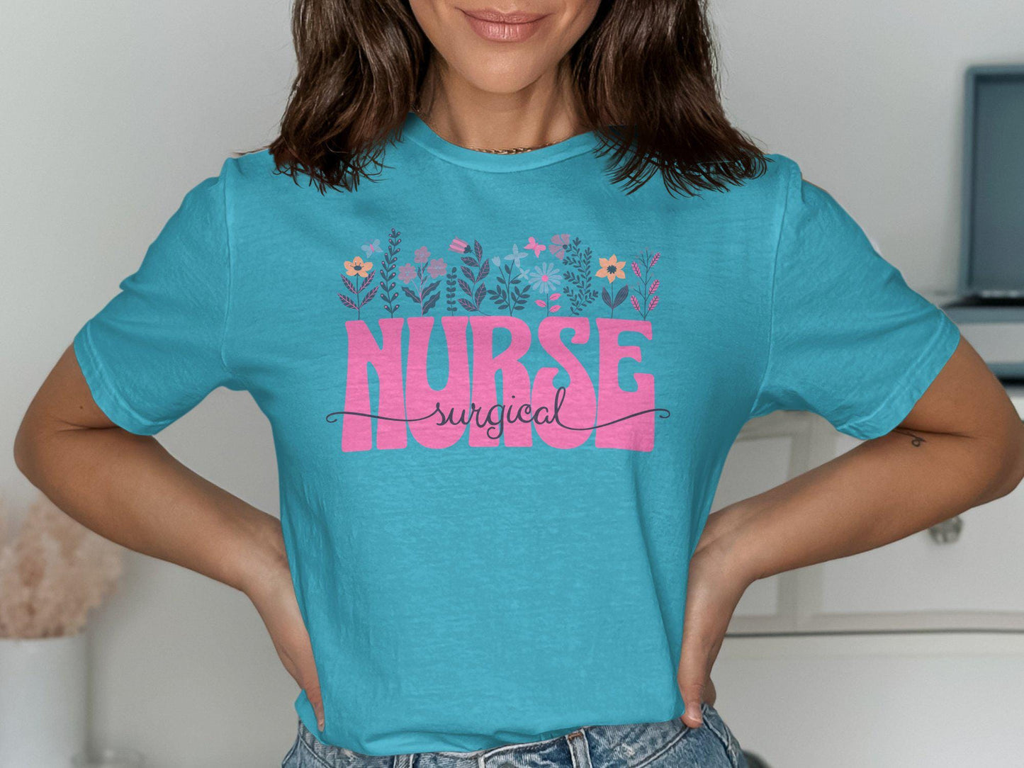 Surgical Nurse Shirt RN Sweatshirt Cute Nurse Gift Healthcare Worker Shirt Flower Design Nurse Appreciation Tee Sweatshirt – Premium Graphic · Must-Have Style