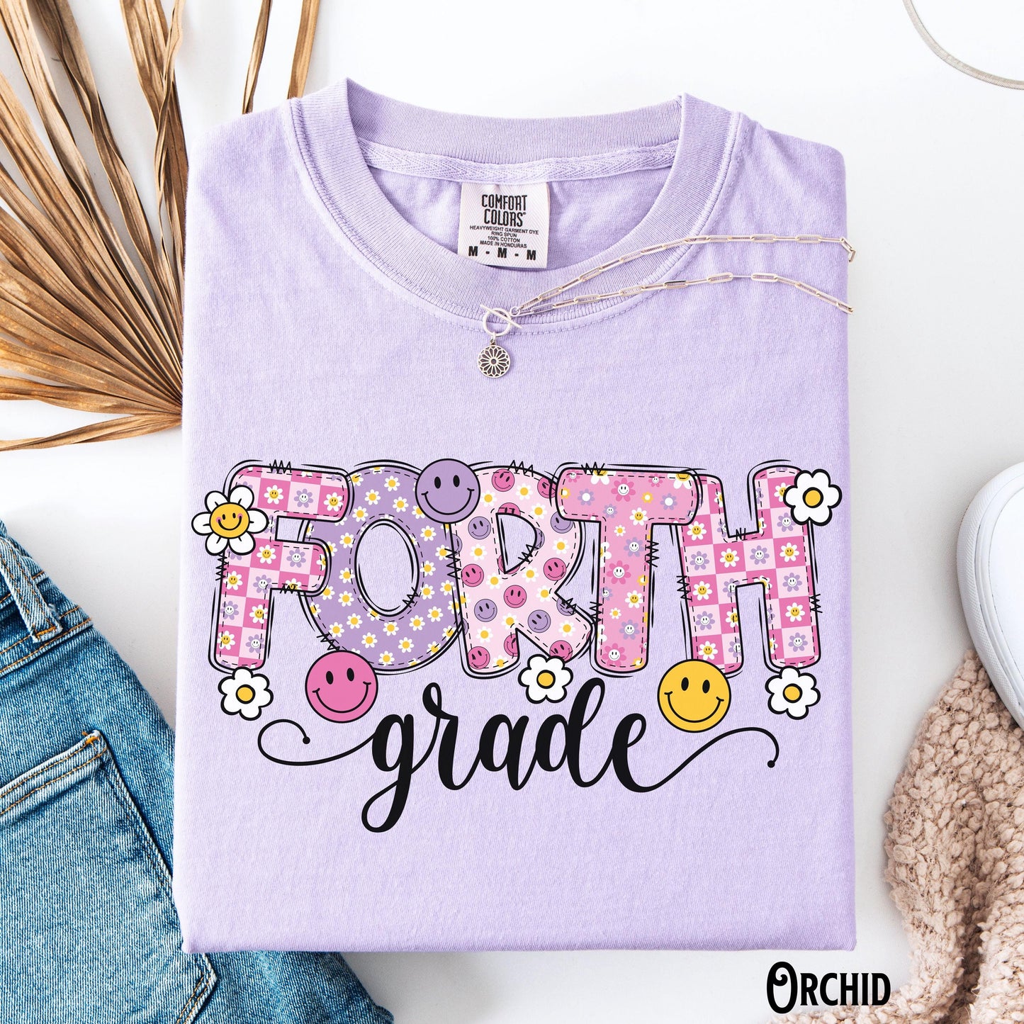 Forth Grade Teacher Shirt Teach Tee 4th Grade T Shirt Back to School Happy Face Flower Appreciation Gift for Teacher Graphic Tee – Premium Graphic · Great Gift For Fans
