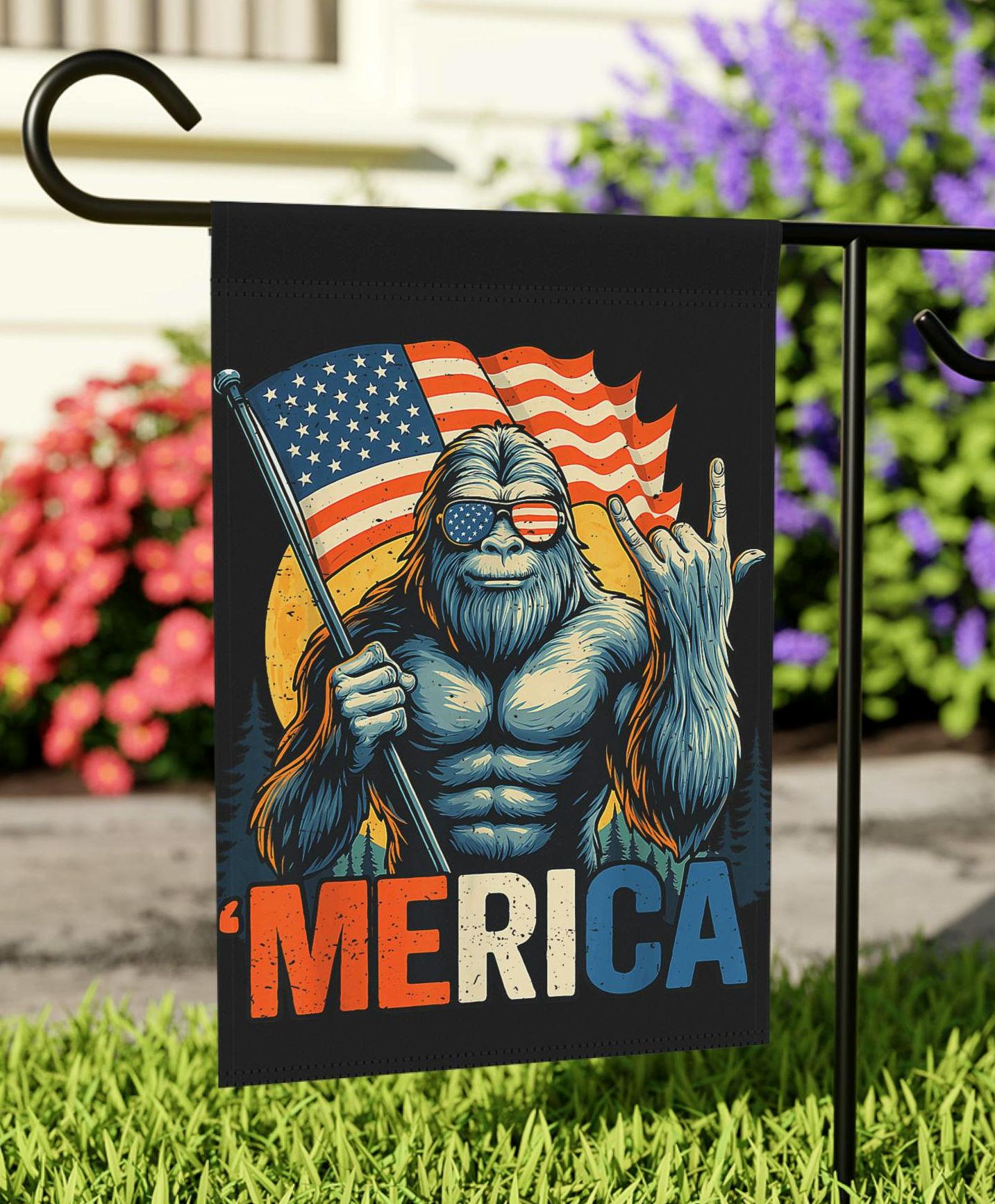 Garden Flag Bigfoot Patriotic USA Banner Crytid Yard Sign Fourth of July Party Decor Sasquatch Novelty Garden Decor Housewarming Gift Graphic Tee – Everyday Comfort · Must-Have Style
