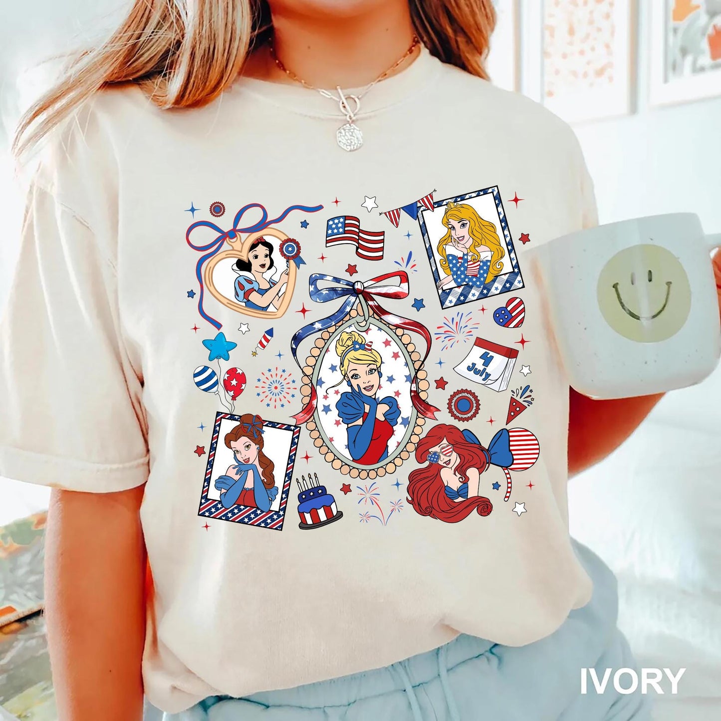 4th Of July Disney Princess Shirt Red White and Blue Tee Patriotic Princess T Shirt Independence Day Tee USA Disney Trip Family Matching Tee Graphic Tee – Premium Graphic · High-Quality Print