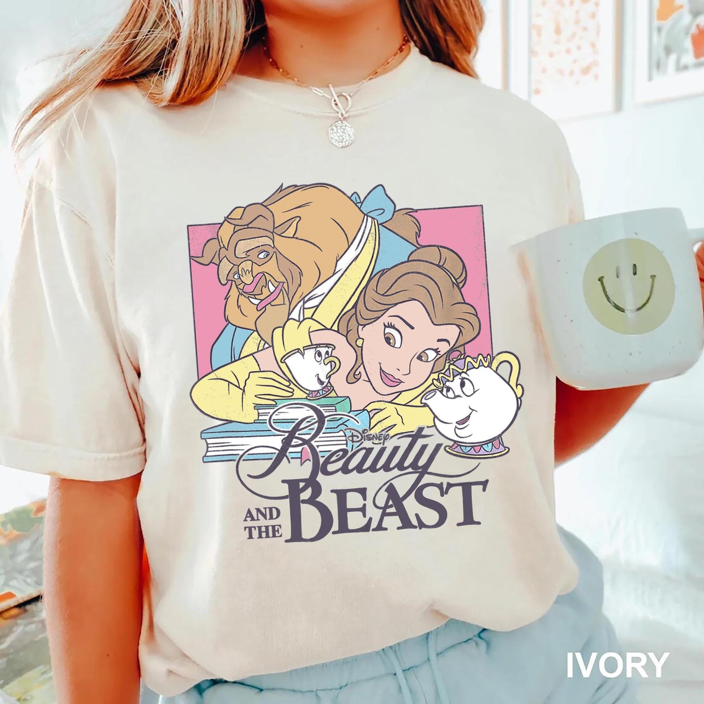 Disney Beauty and the Beast Shirt Belle and Beast Graphic Tee Vintage Princess T Shirt with Chip and Mrs Potts Retro Magic Kingdom Outfit Graphic Tee – Everyday Comfort · Perfect For Daily Wear