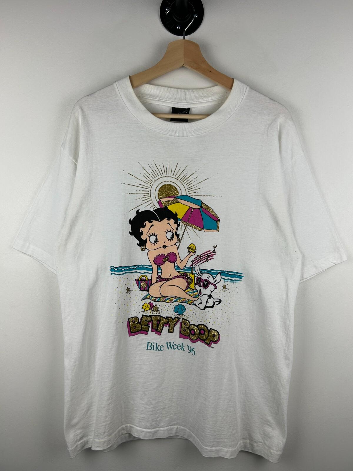 Vintage 90s Betty Boop Bike Week 9639 White Tee Size L Graphic Tee – Aesthetic Look · Must-Have Style