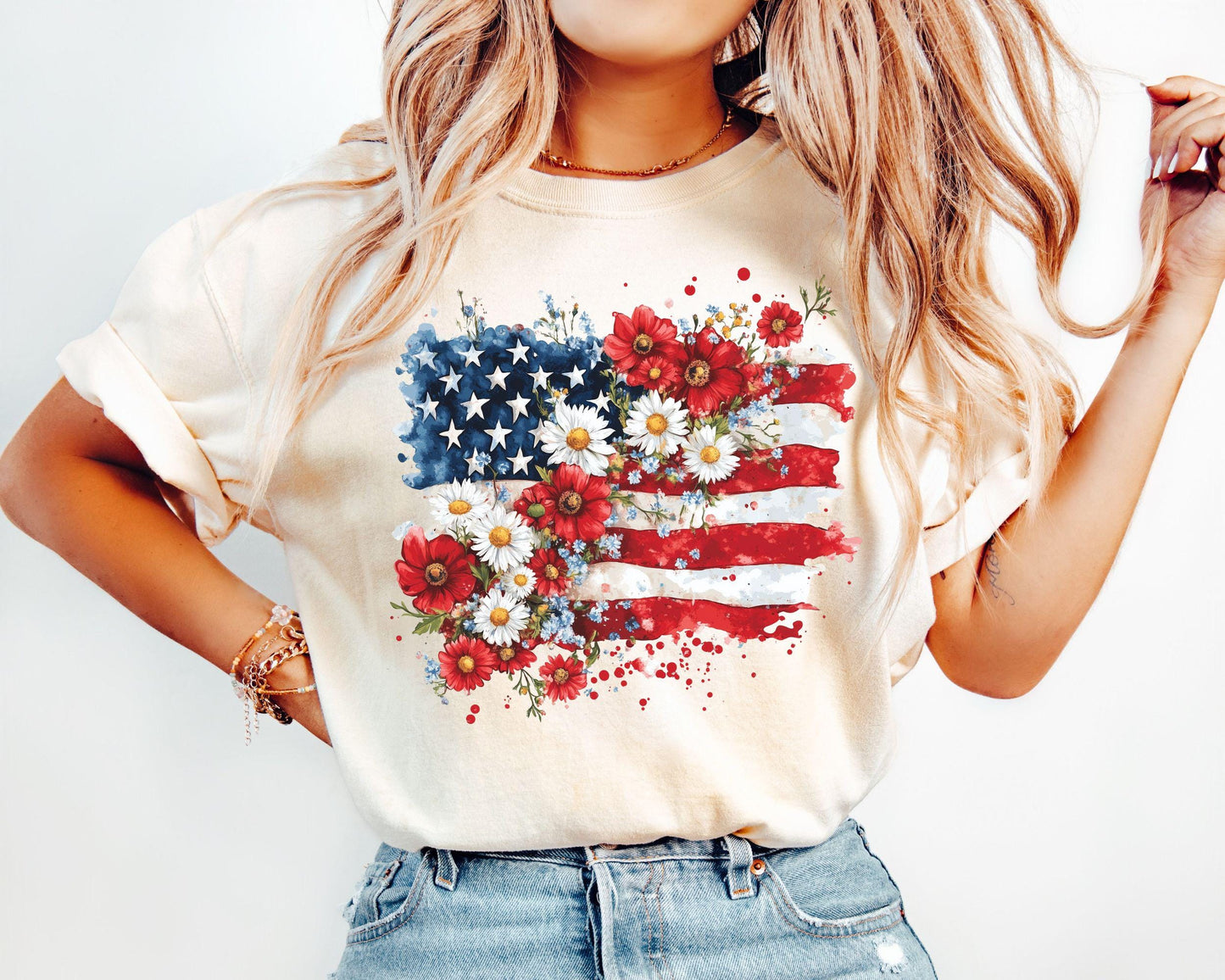 Floral American Flag Shirt 4th of July Shirt Independence Day Shirt Patriotic Shirt USA Flag Shirt Gift for Her Freedom Gift for Shirt Graphic Tee – Cozy Vibes · Perfect For Daily Wear