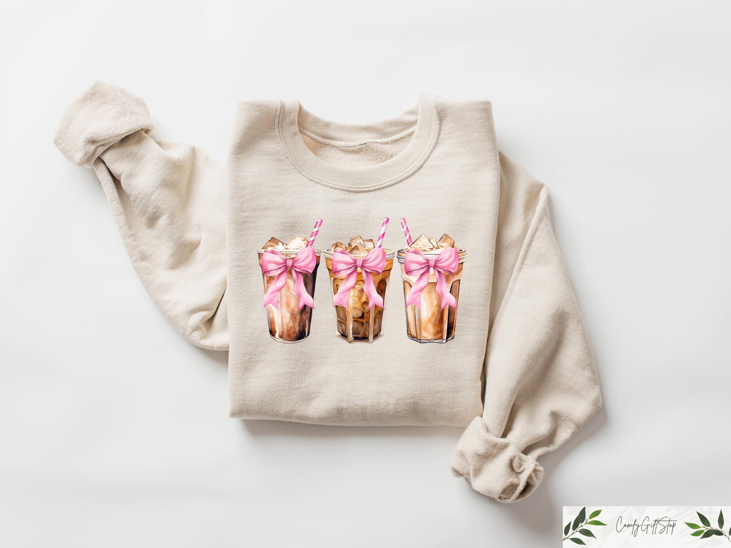 Retro Comfort Iced Coffee Sweatshirt Coquette Bow Women T shirt Aesthetic Mom Shirt Iced Coffee Lover Gift Coffee Addicted Tee Sweatshirt – Cozy Vibes · Trending Graphic Apparel