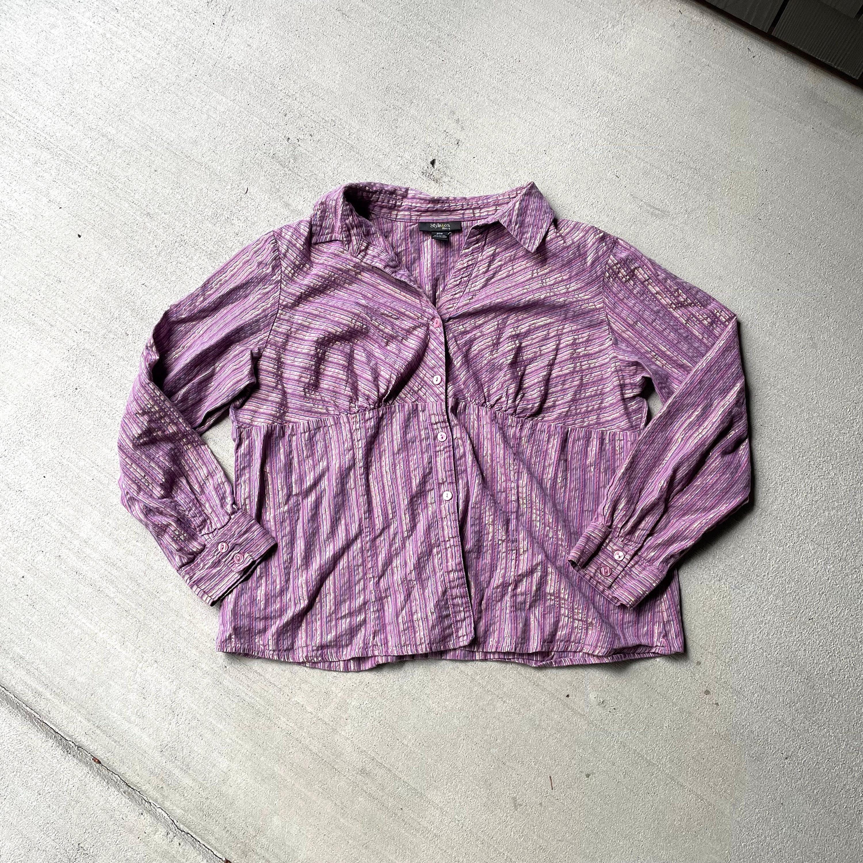 PLUS SIZE Y2K 00s purple striped button down top size 20W Graphic Tee – Bold Style · Must-Have Style