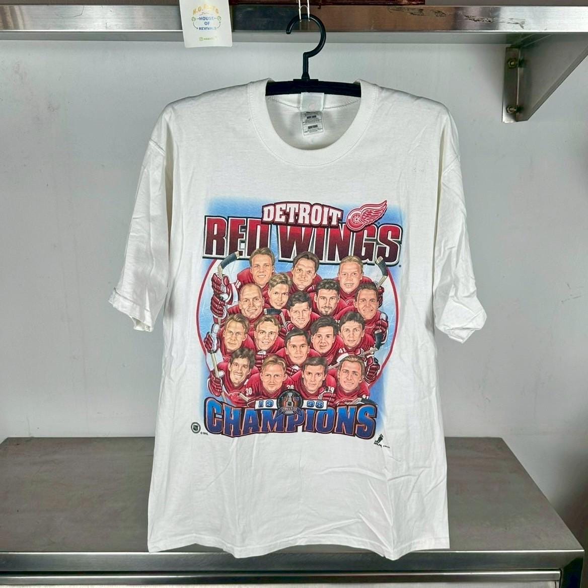 Vintage 1998 Detroit Red Wings Champions NHL Caricature Large T shirt Vintage Sports shirt Graphic Tee – Premium Graphic · Trending Graphic Apparel