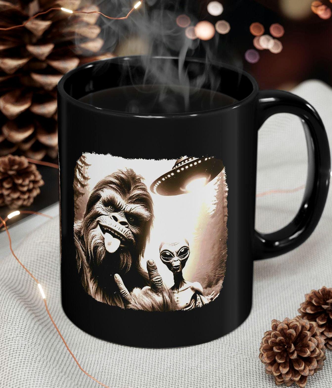 Bigfoot Alien Coffee Mug 11oz and Large 15 oz Fun Novelty Cryptid Coffee Cup Home Office Decor Cute Alien Gifts Sasquatch Lover39s Mug Graphic Tee – Everyday Comfort · Must-Have Style