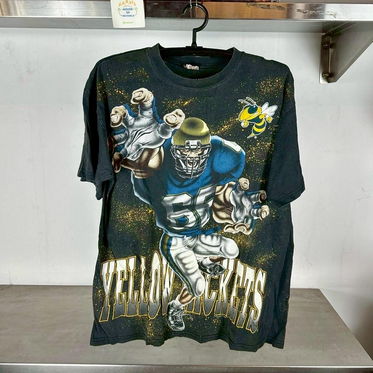 Vintage 90s Georgia Tech Yellow Jackets Football AOP NCAA XL T shirt Vintage Ncaa Tshirts Vintage Football Tshirts Graphic Tee – Bold Style · Perfect For Daily Wear