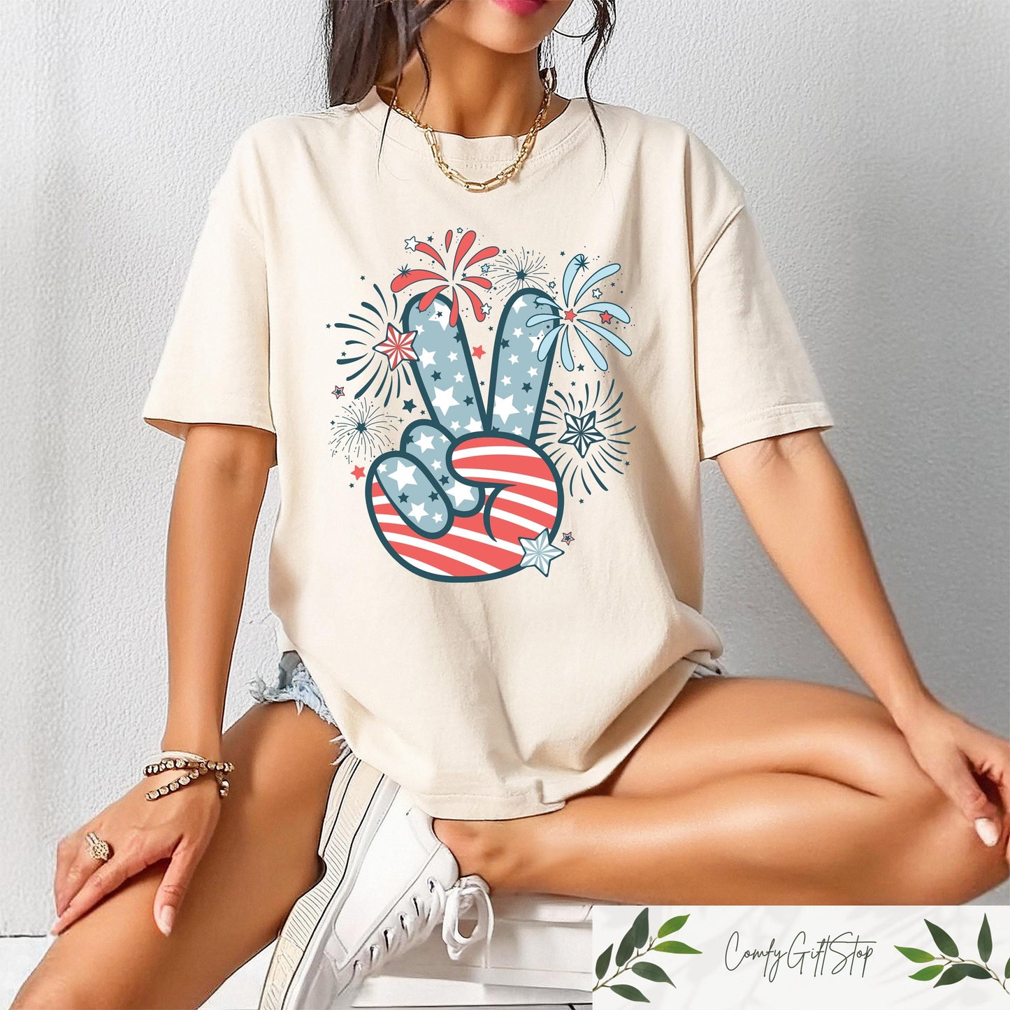 Retro Comfort 4th Of July Shirt Groovy Fourth Of July T shirt Women39s Independence Day Gift USA Peace Shirt Stars And Stripes Outfit Graphic Tee – Bold Style · Perfect For Daily Wear