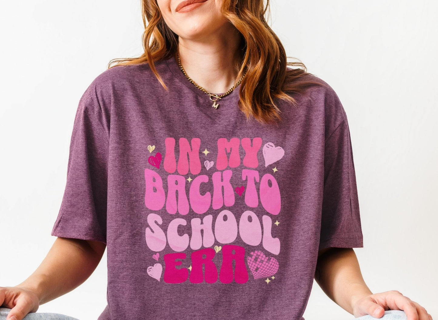 Back to School Teacher Shirt Retro Pink Purple Teacher Tee In My Teacher Era Tee First Day of School Shirt Gift for Teacher Team Graphic Tee – Soft Feel · High-Quality Print