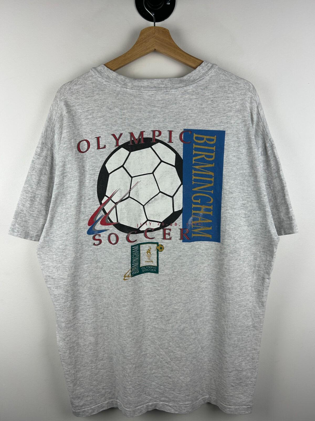 Vintage 90s Atlanta Olympics Birmingham Soccer Grey Tee Size XL Graphic Tee – Bold Style · High-Quality Print