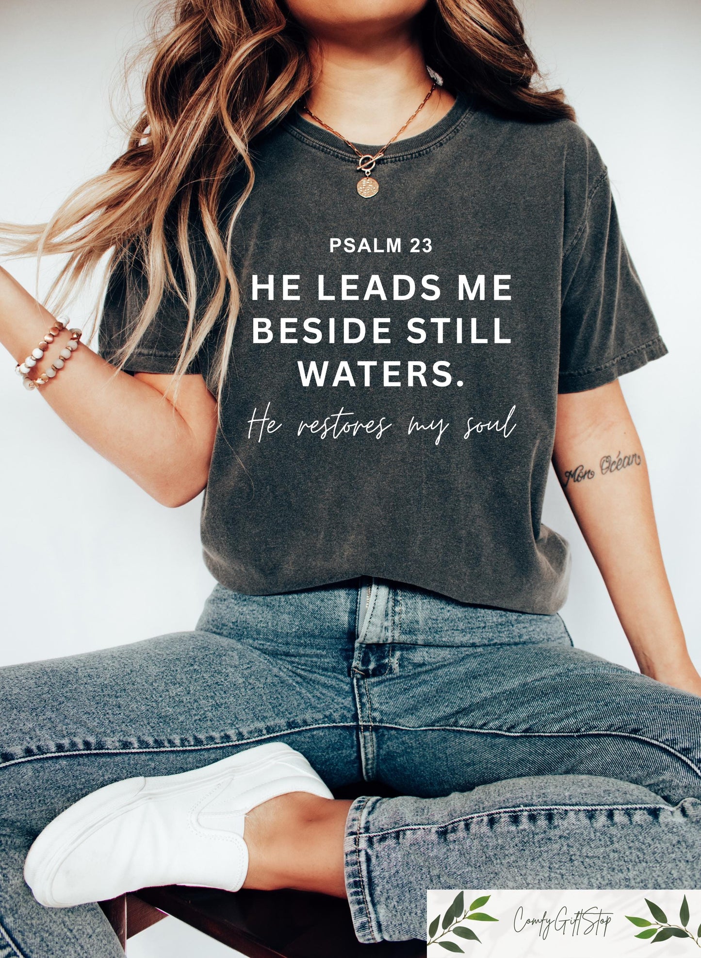 Retro Comfort Christian Shirt Bible Verse T shirt Psalm 23 Sweatshirt Church Group Gift Religious Women Crewneck Jesus Lover Tee Sweatshirt – Fan Favorite · Great Gift For Fans