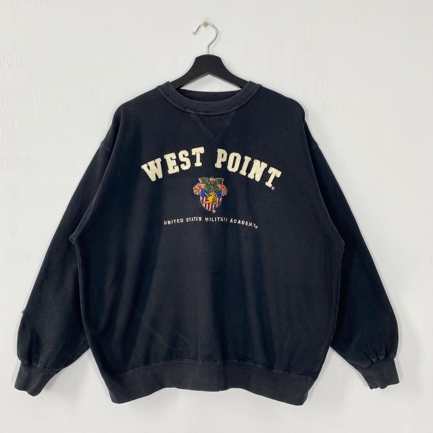 Vintage United States Military Academy Sweatshirt USMA Crewneck USMA Sweater Pullover Army Black Knights Embroidered Logo Black Large Sweatshirt – Aesthetic Look · High-Quality Print