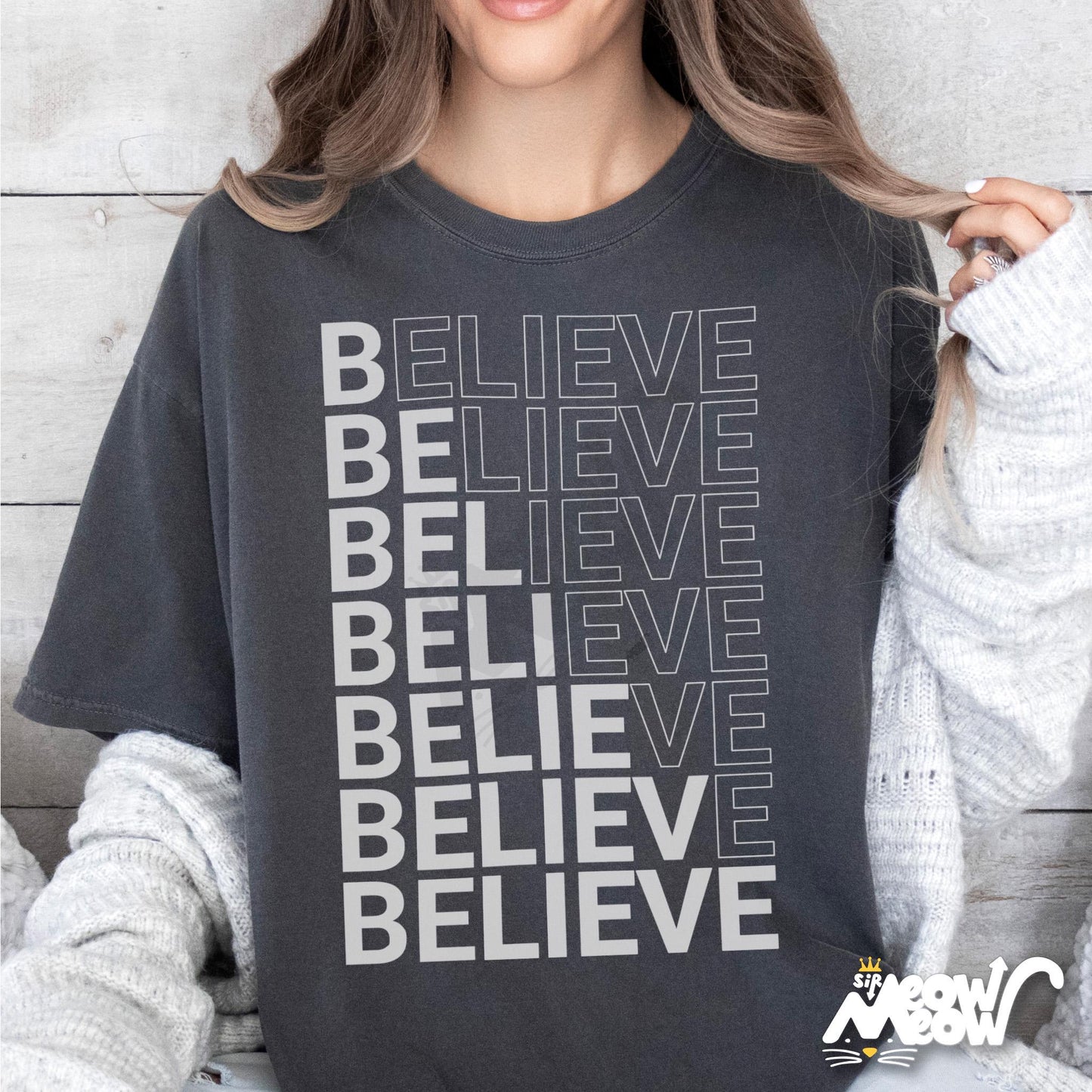 BELIEVE T Shirt Motivational Graphic Tee Repeated Bold Typography Shirt Positive Mindset Unisex Gift Graphic Tee – Fan Favorite · Trending Graphic Apparel